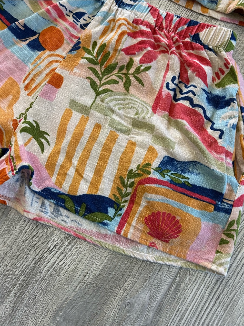 Paper Heart Tropical Print Linen Blend Two-Piece Crop Top and Shorts Set Summer - Picture 6 of 15